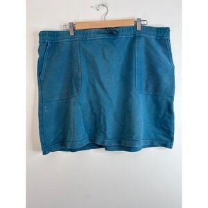 J Jill Teal Blue‎ 100% Cotton French Terry Mini Skirt Womens L Drawstring Pocket